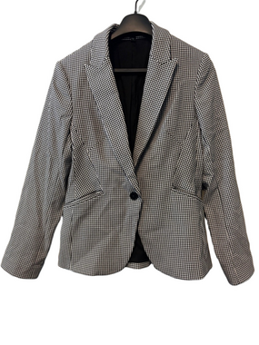 Express Houndstooth White Black Single Button Tailored Editor Blazer Size 12